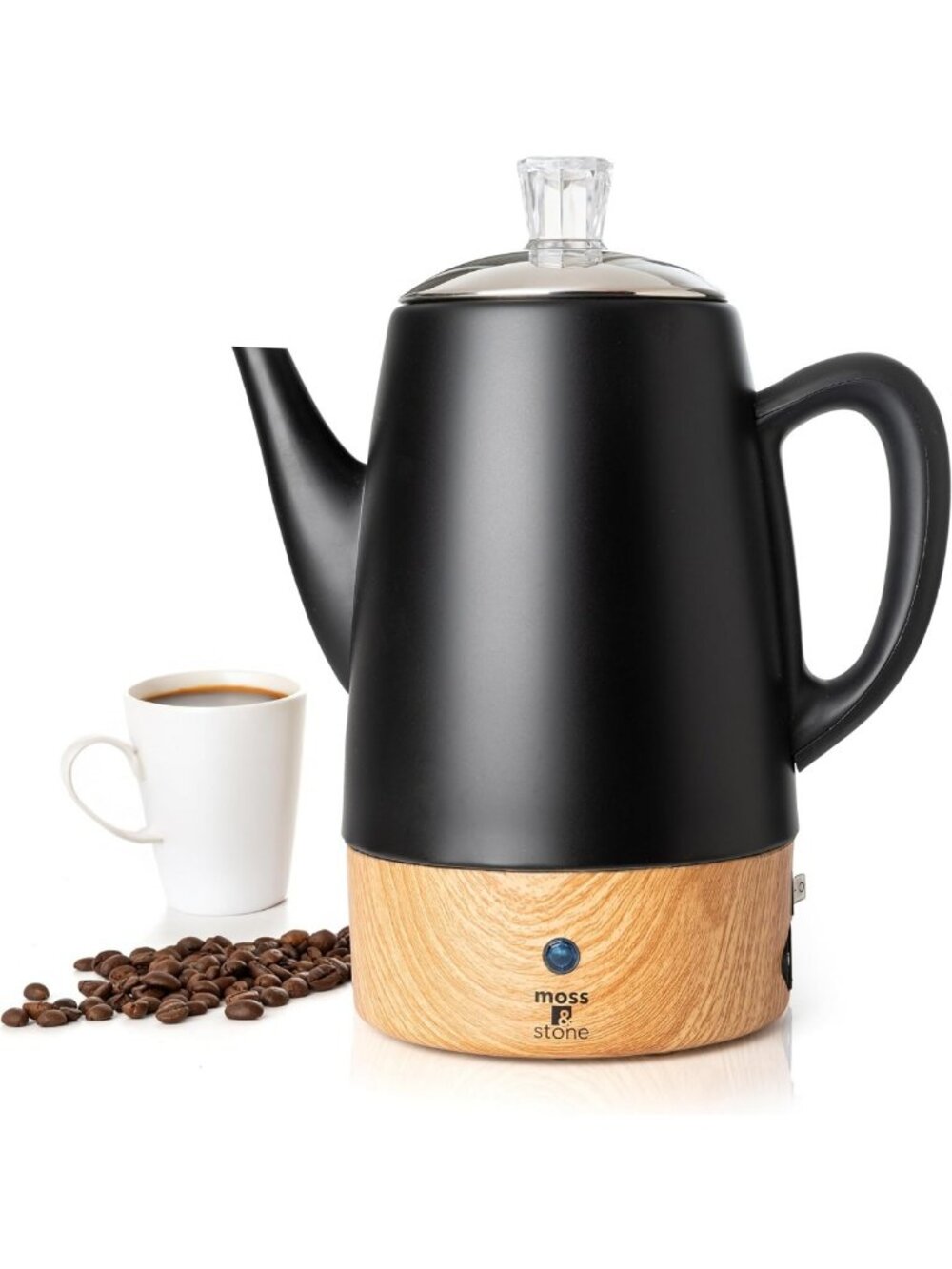 10-Cup Black Electric Coffee Percolator Pot | Stainless Steel, Fast Brewing
